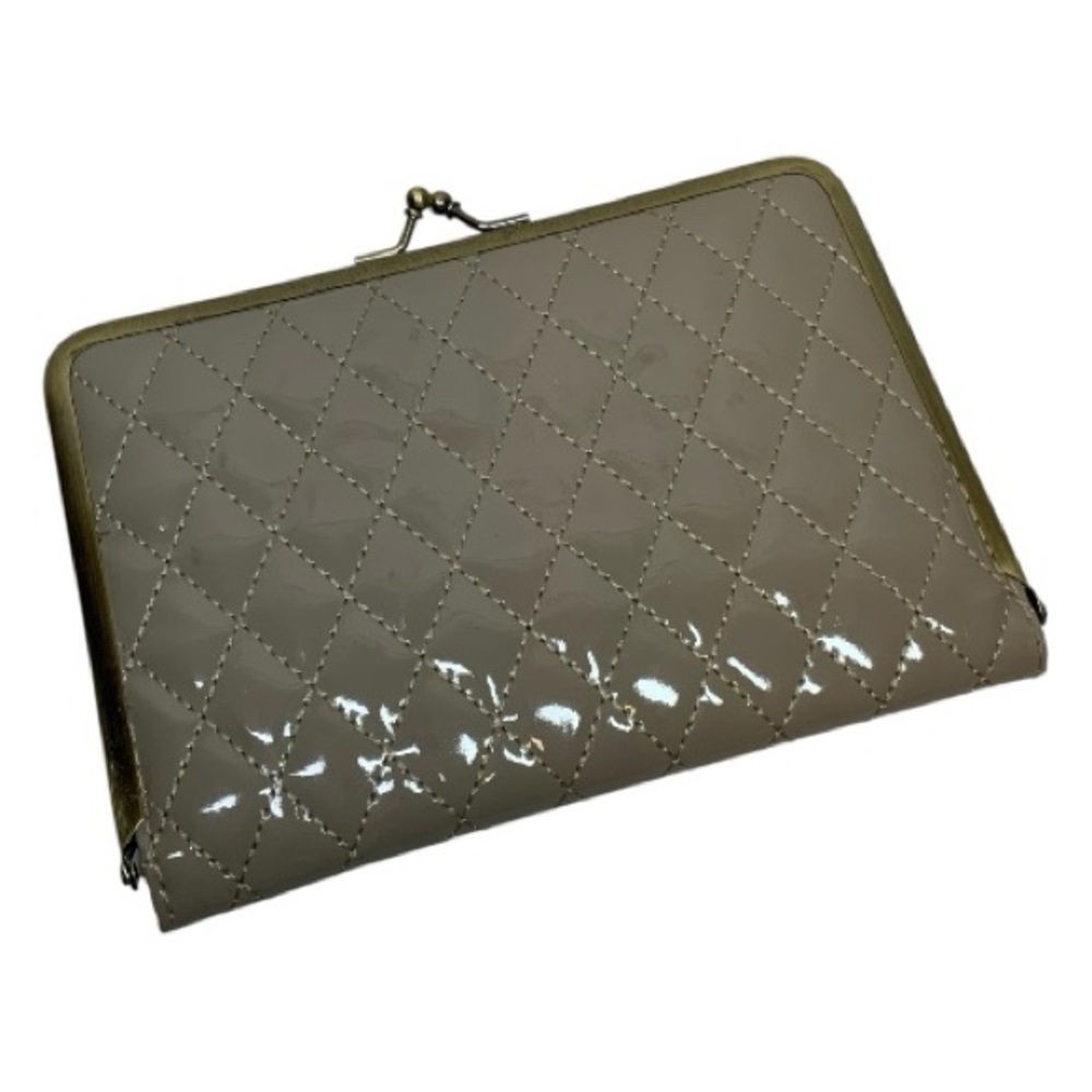 Tan Diamond Quilted Patent Leather Wallet